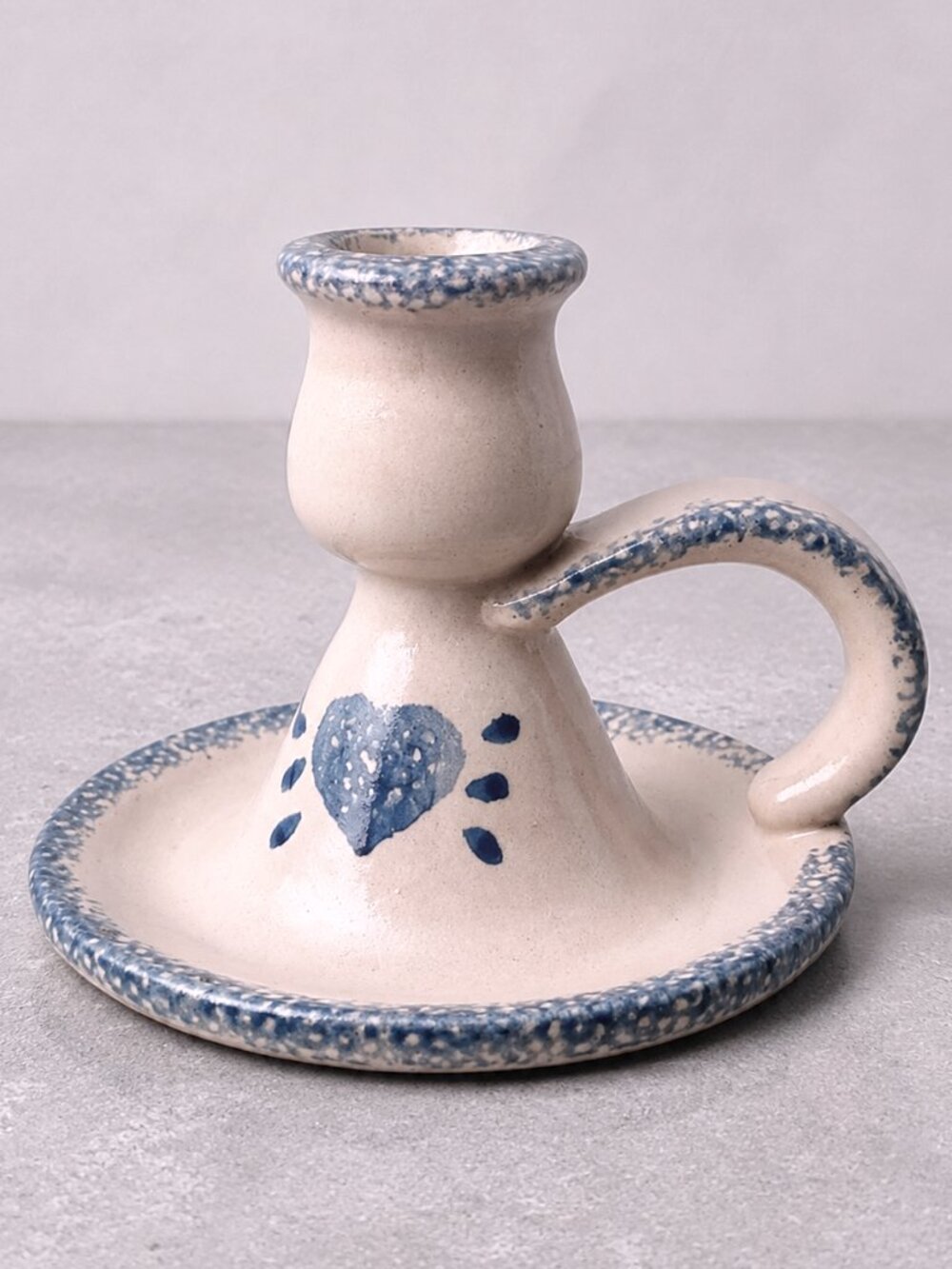 Vintage Hermitage Pottery Country Kitchen Heart Spongeware Candleholder 1980s